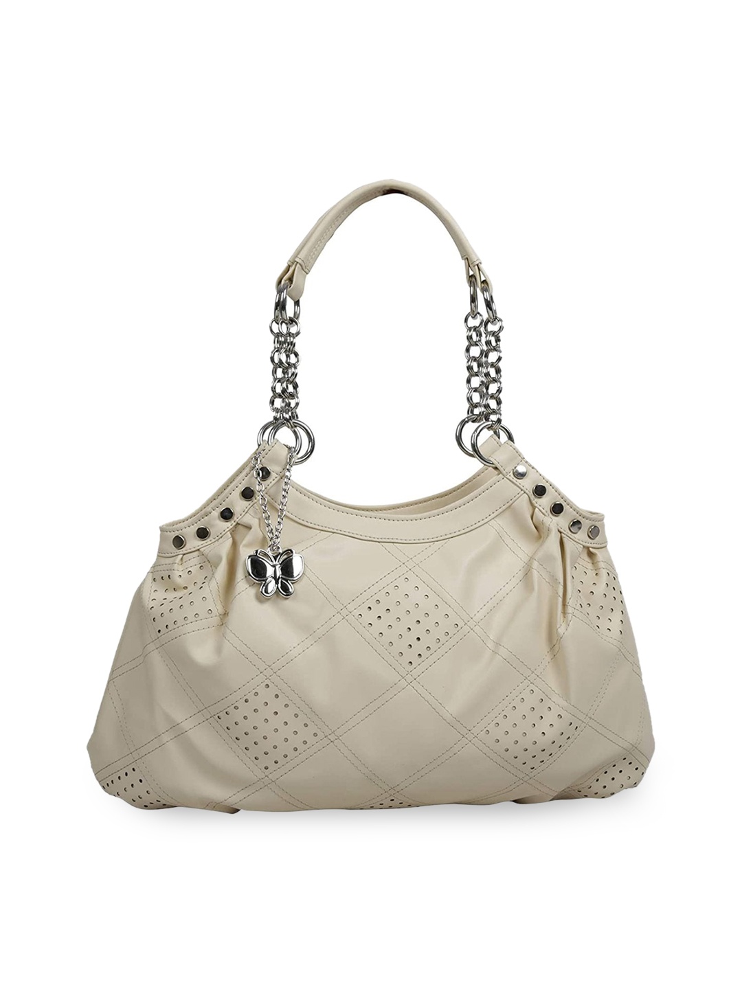 

Butterflies Bucket Shoulder Bag with Cut Work, Cream