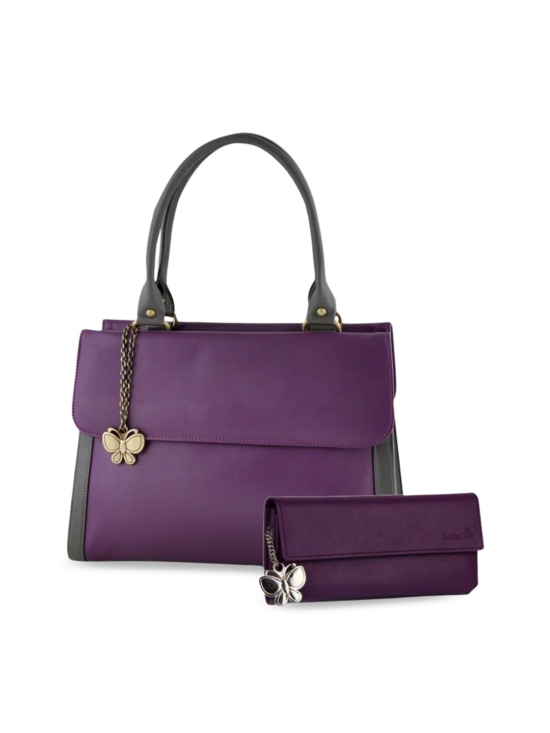 

Butterflies PU Structured Handheld Bag with Tasselled, Purple