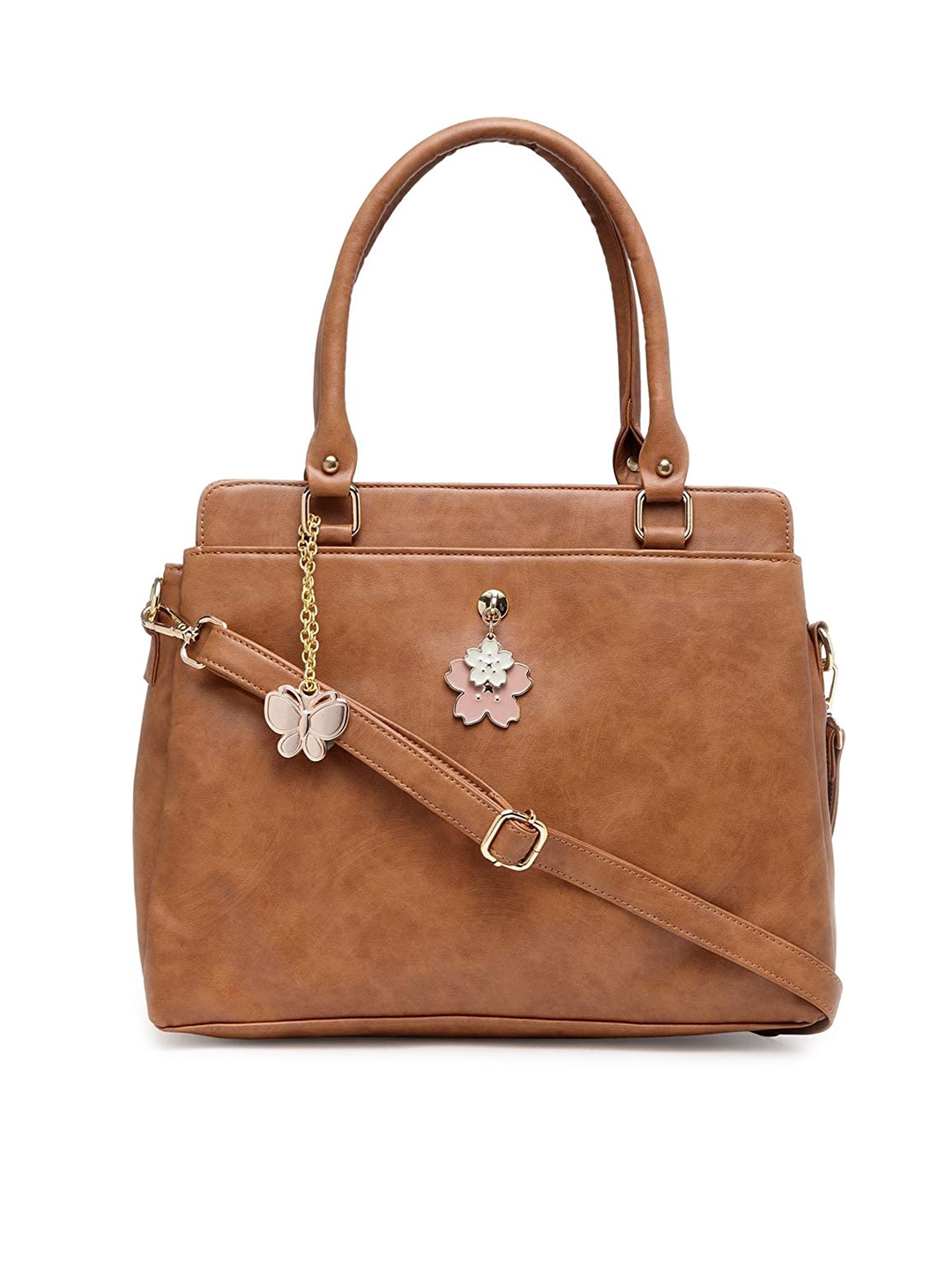 

Butterflies PU Structured Handheld Bag, Tan