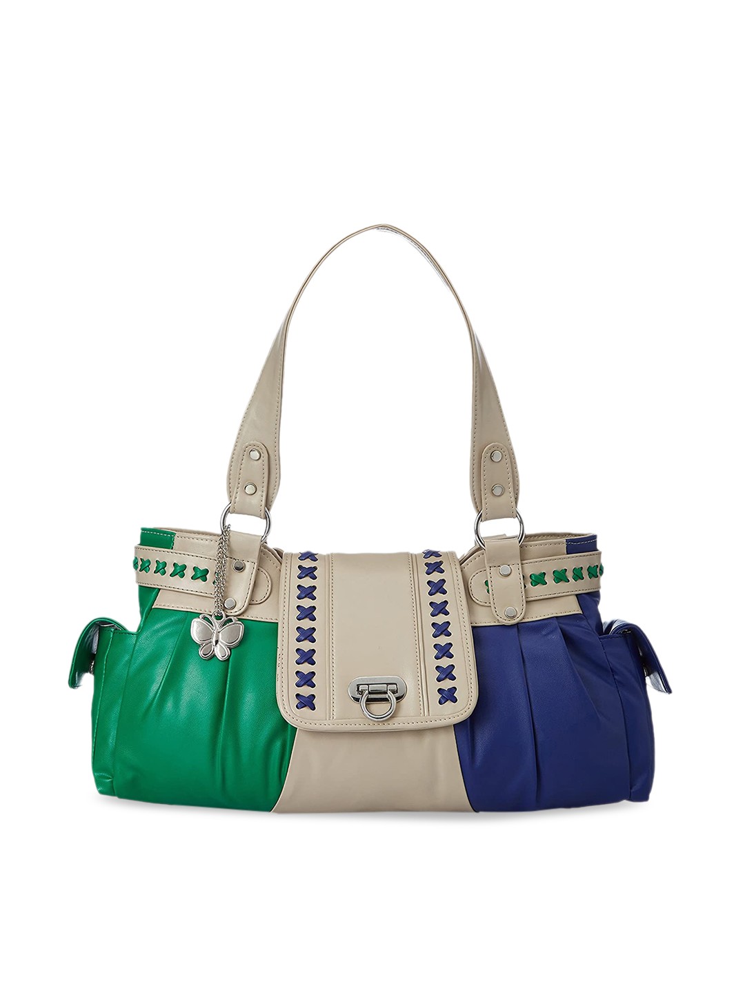 

Butterflies Colourblocked Structured Handheld Bag, Green
