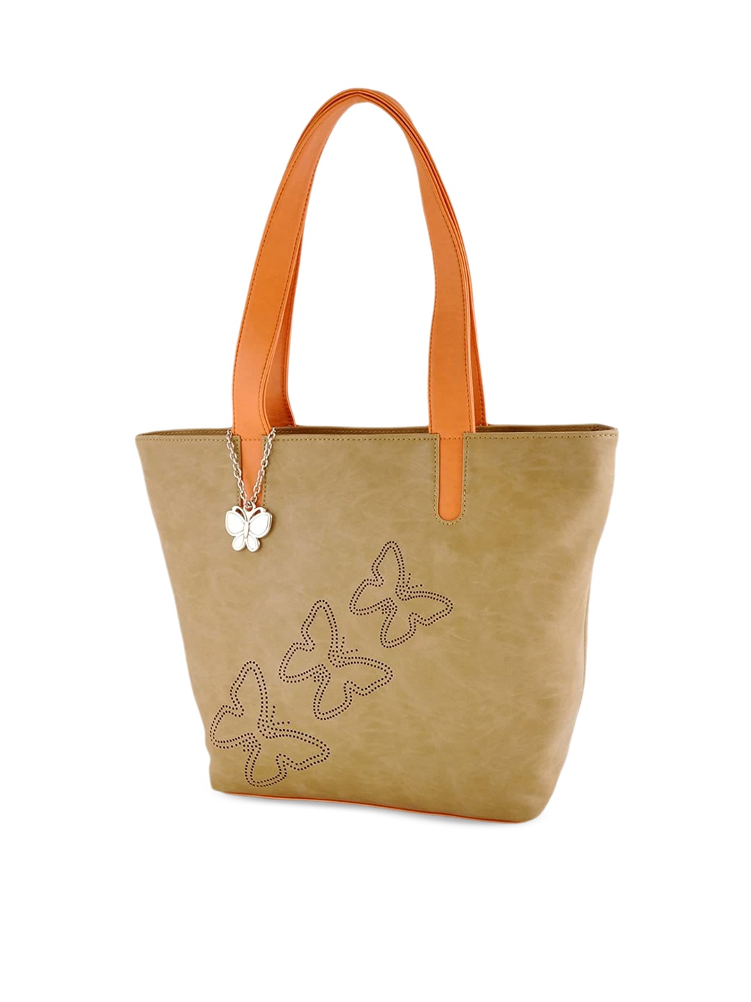

Butterflies Structured Shoulder Bag With Cut Work, Beige