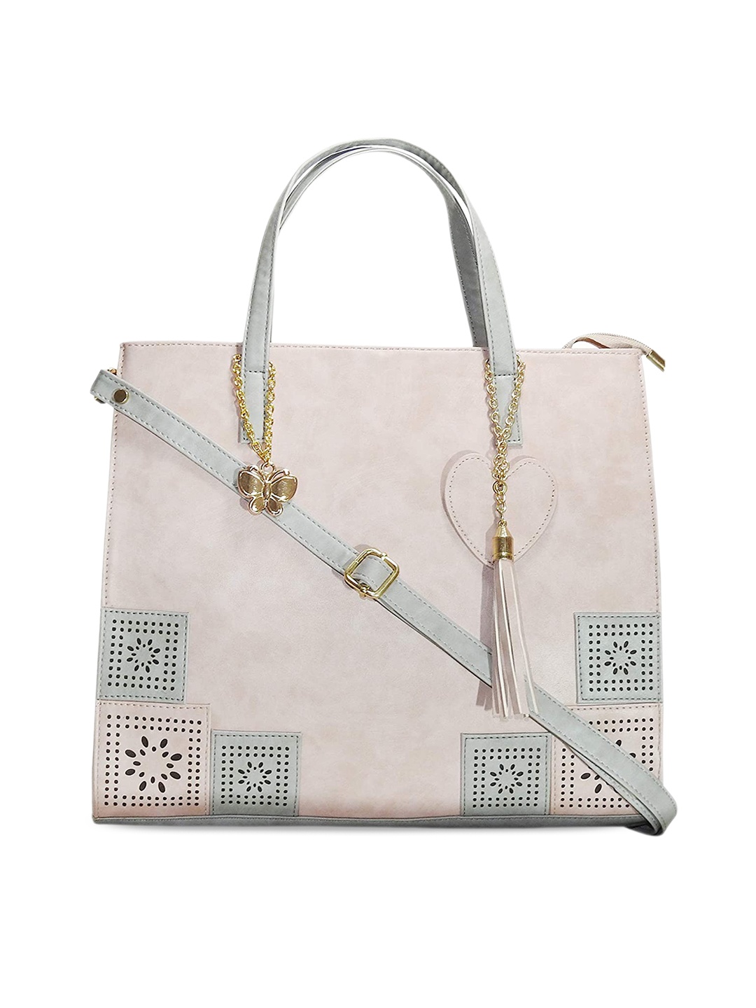 

Butterflies Structured Handheld Bag With Cut Work, Peach