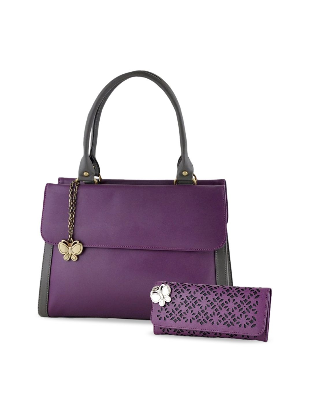 

Butterflies Structured Handheld Bag With Pouch, Purple