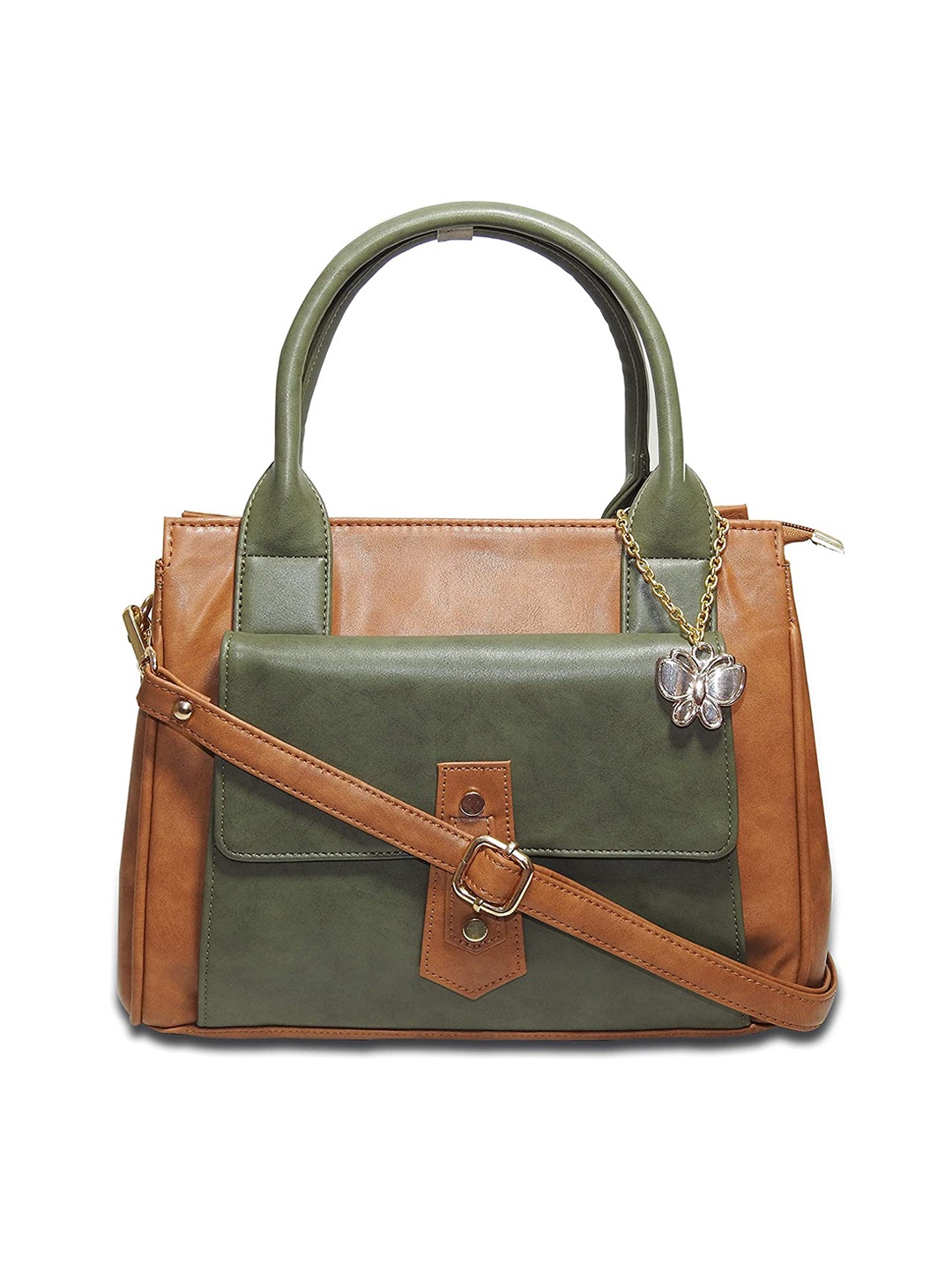 

Butterflies Structured Handheld Bag, Tan