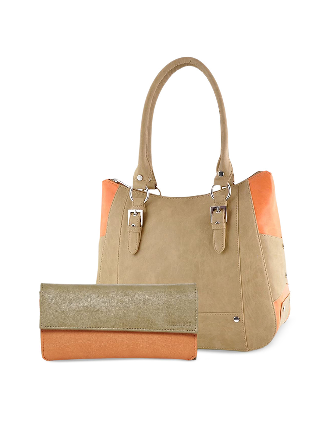 

Butterflies Colourblocked PU Structured Shoulder Bag, Beige