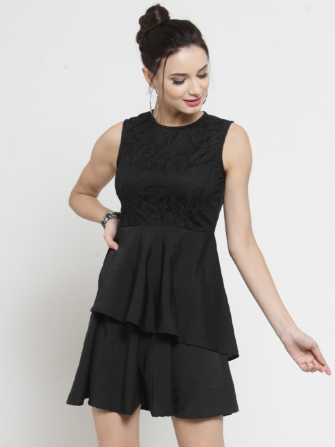

Sera Round Neck A-Line Dress, Black