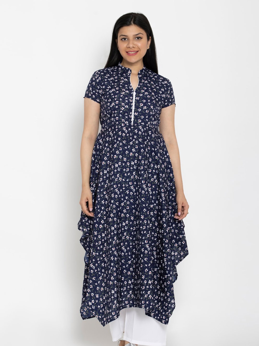 

EZIS FASHION Women Floral Printed Kurta, Navy blue