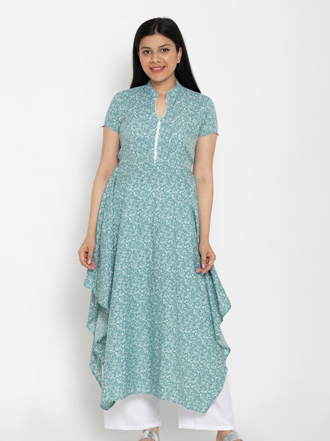 

EZIS FASHION Women Floral Printed Kurta, Turquoise blue