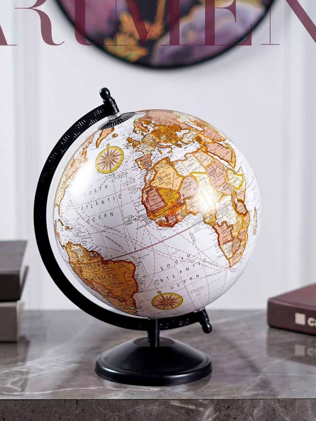 

THE ARTMENT Modern Art White & Orange HD Print Globe Showpiece