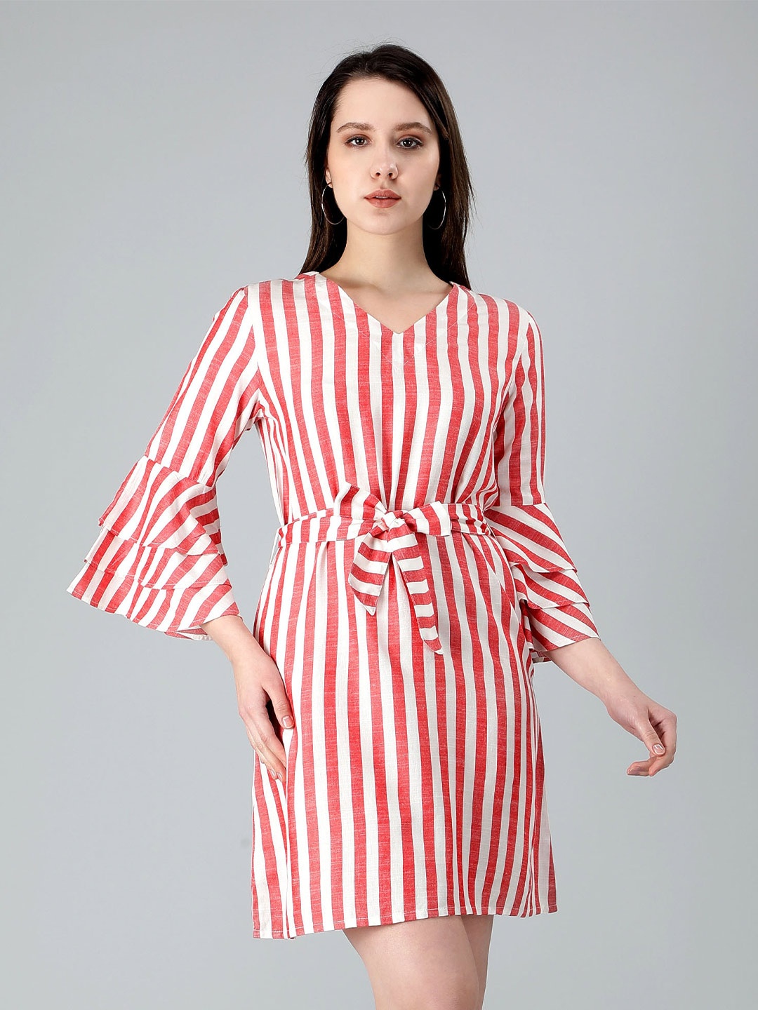 

misbis Striped Printed Pure Cotton A-Line Midi Dress, Red