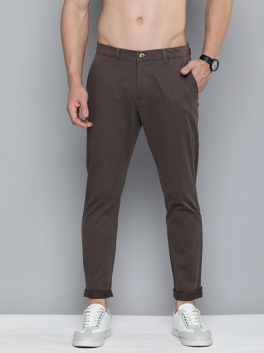 

HERE&NOW Tapered Fit Mid-Rise Chinos Trousers, Charcoal