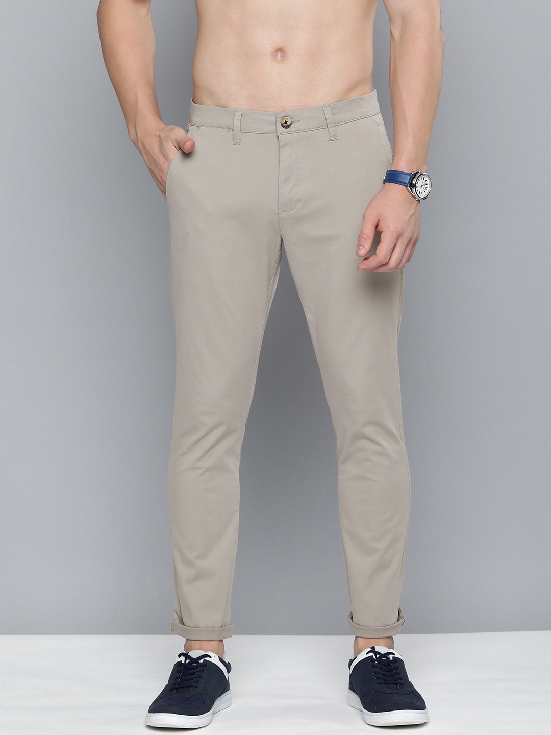 

HERE&NOW Tapered Fit Mid-Rise Chinos Trousers, Grey