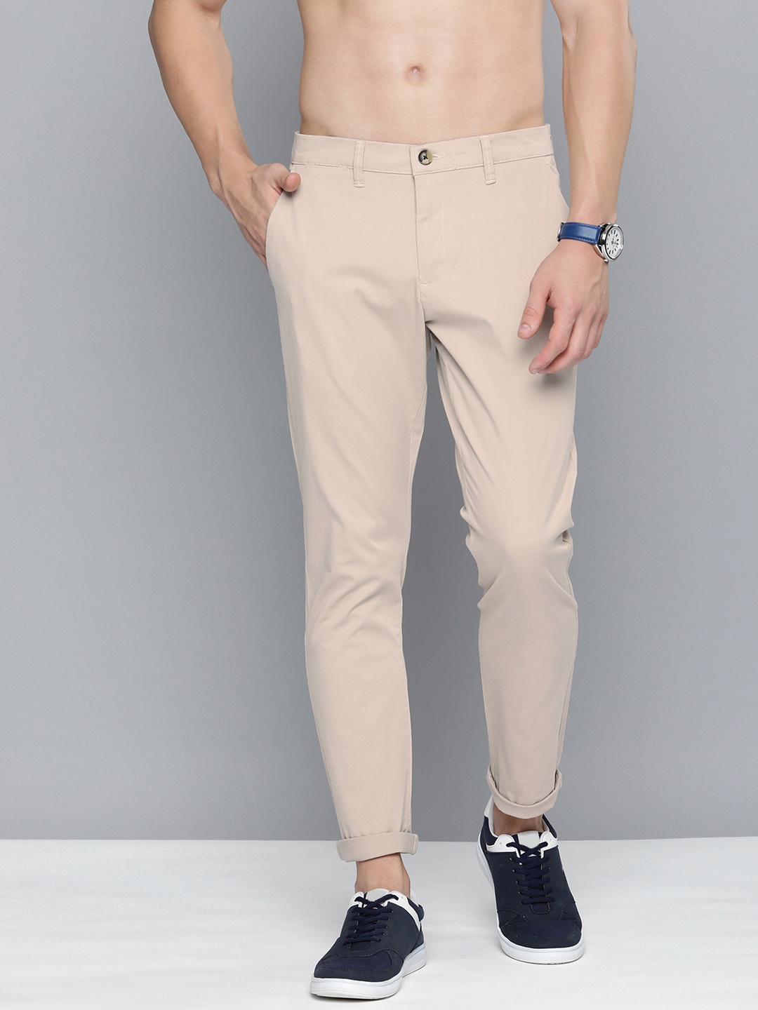 

HERE&NOW Men Tapered Fit Chinos Trousers, Beige