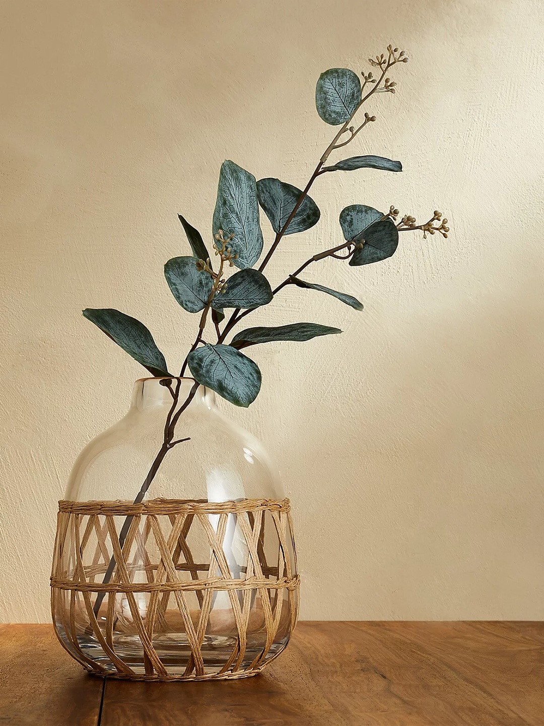 

Marks & Spencer Transparent & Beige Rattan Glass Vase