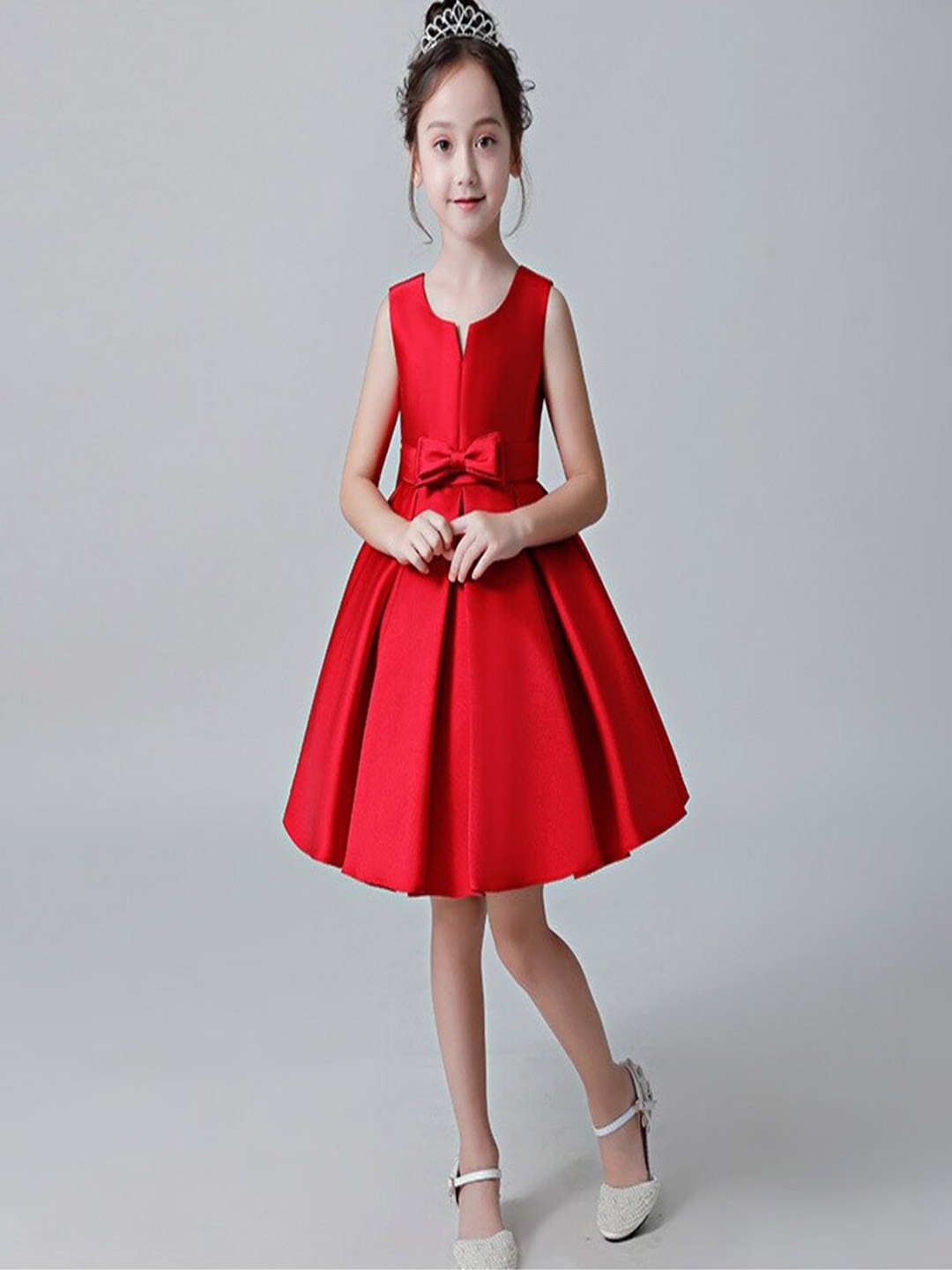 

R Cube Girls Notched Neck Fit And Flare Dress, Red