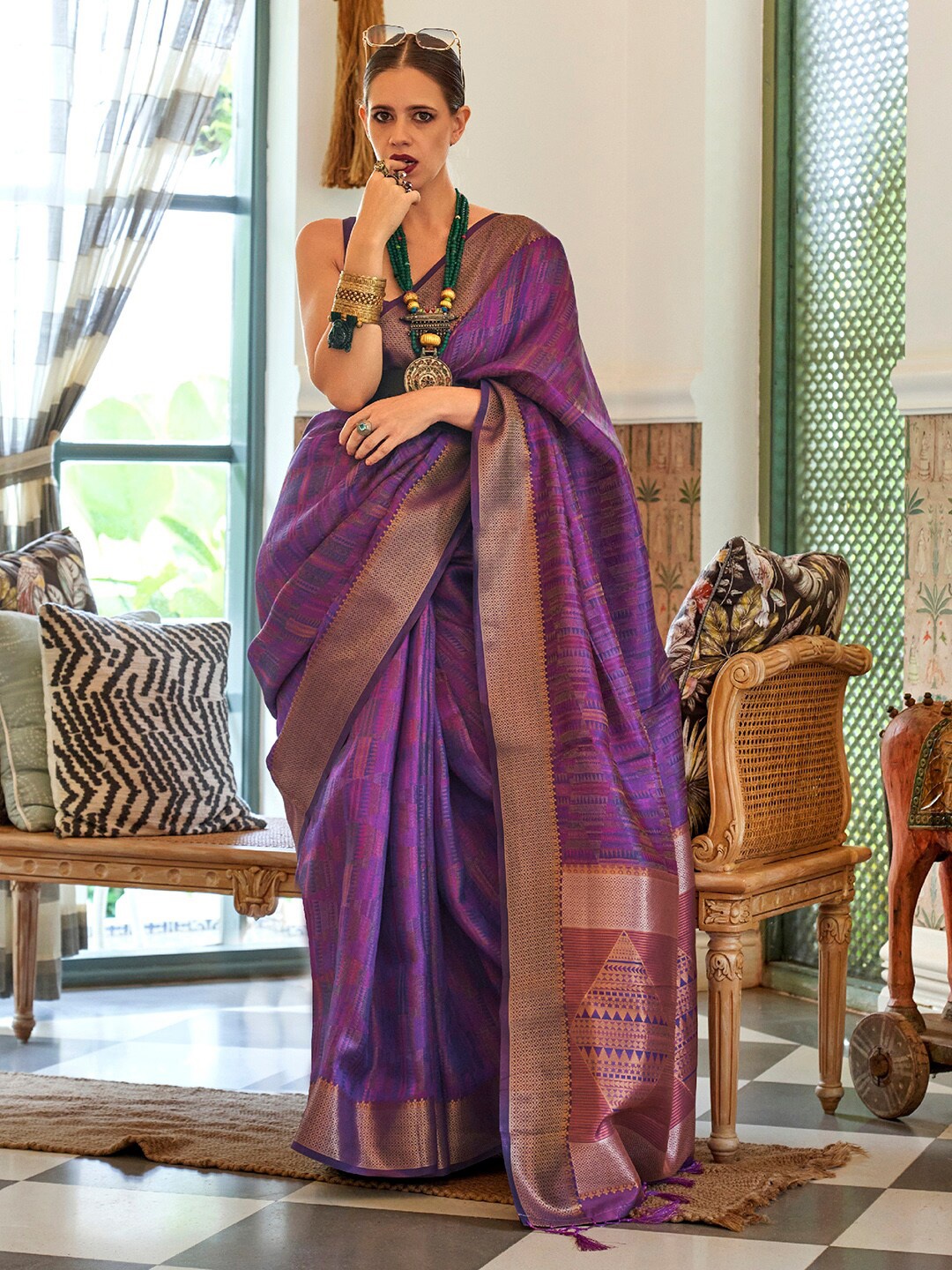 

Saree mall Woven Design Zari Organza Banarasi Saree, Purple