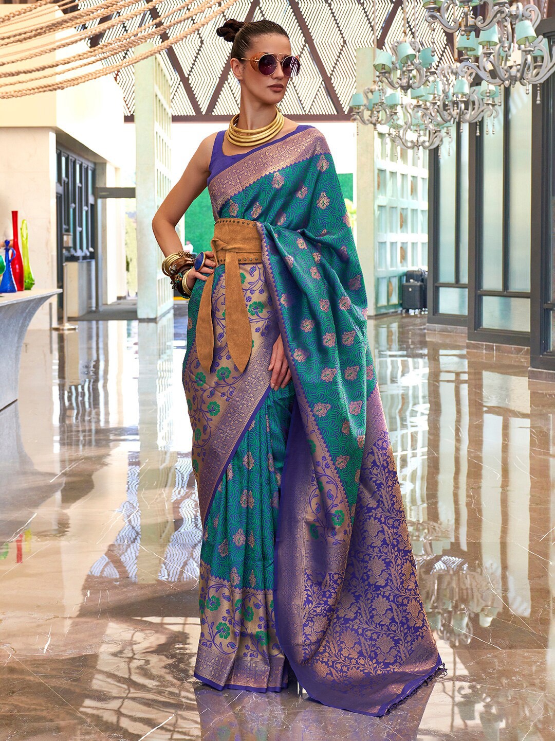 

Saree mall Woven Design Zari Banarasi Saree, Teal