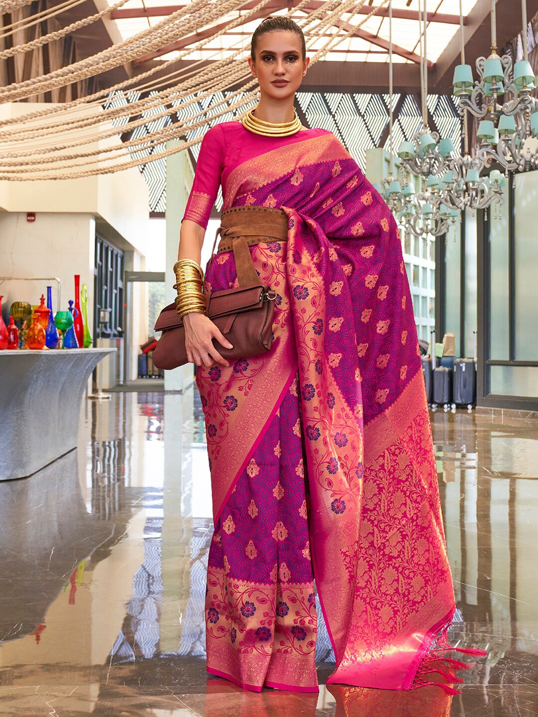 

Saree mall Woven Design Zari Banarasi Saree, Magenta