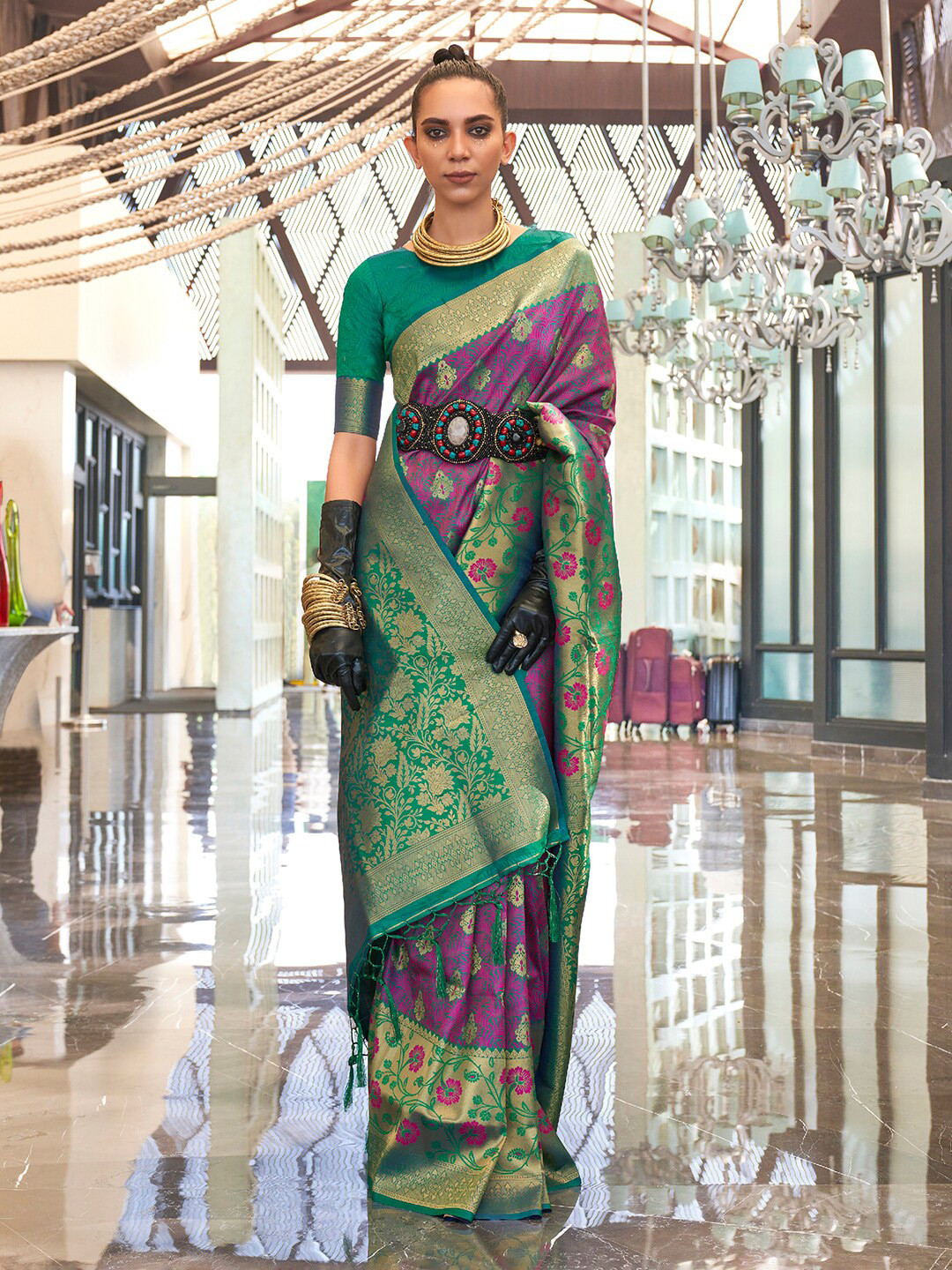 

Saree mall Woven Design Zari Banarasi Traditional Sarees, Purple