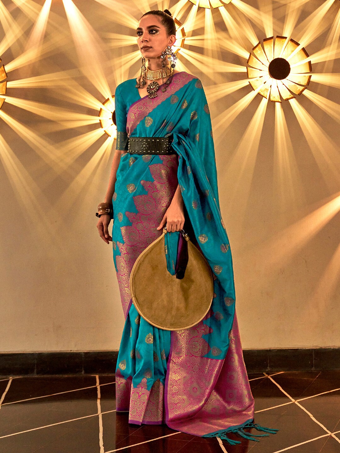 

Saree mall Woven Design Zari Banarasi Saree, Blue