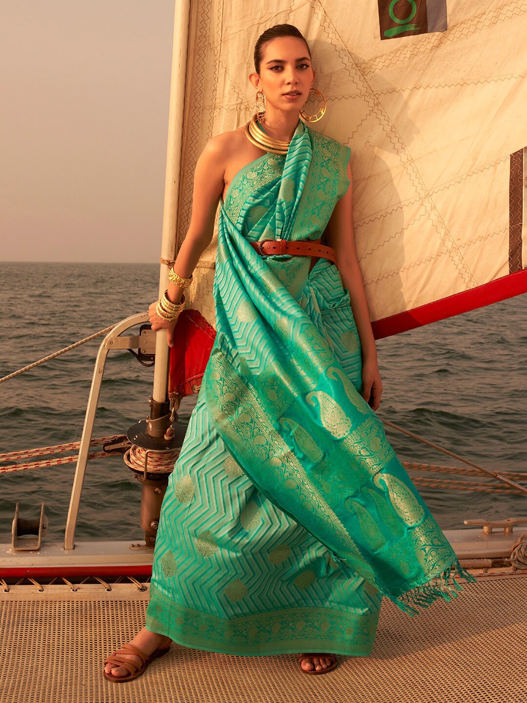 

Saree mall Woven Design Zari Banarasi Saree, Sea green