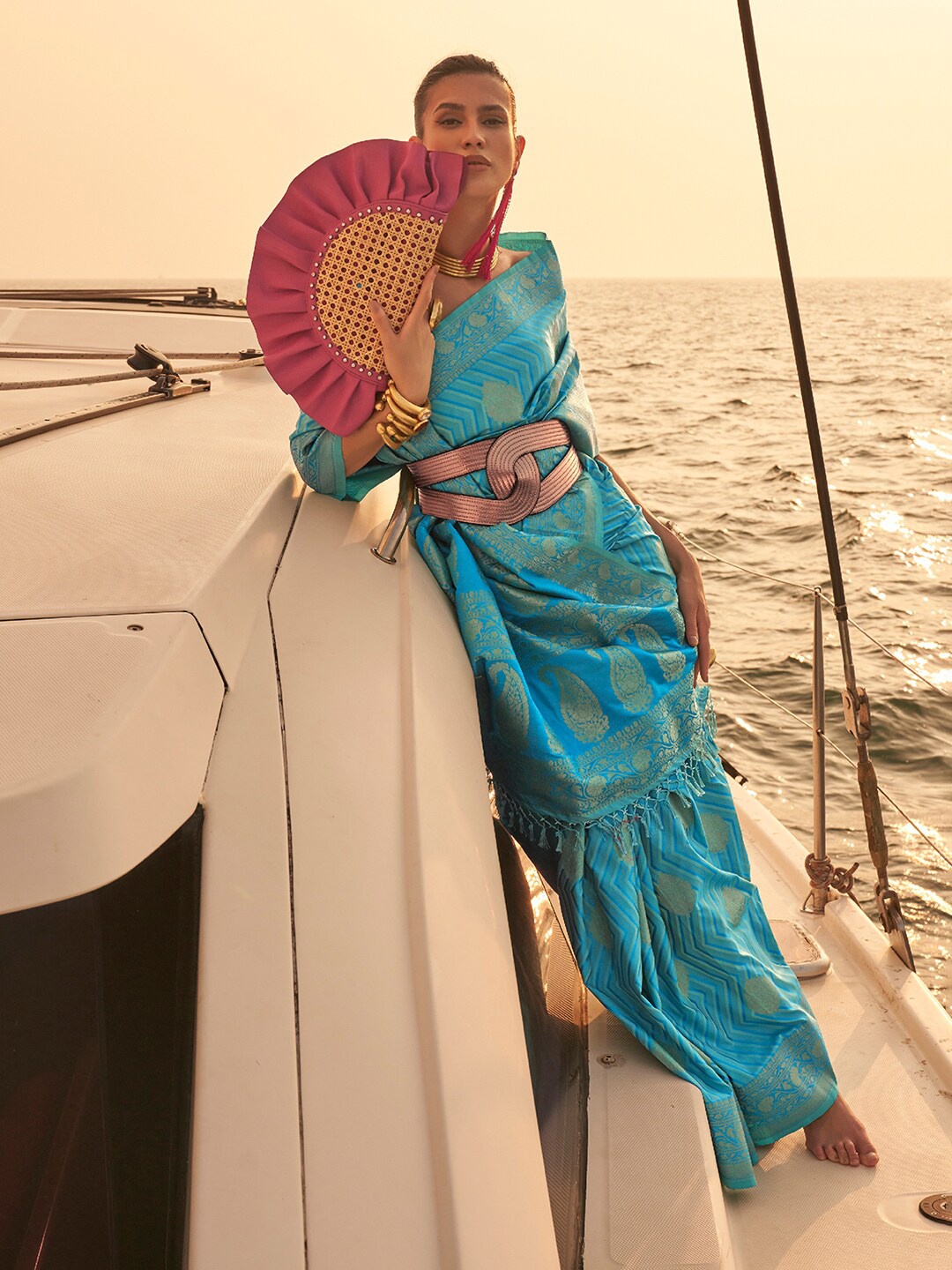 

Saree mall Woven Design Zari Silk Blend Banarasi Saree, Blue