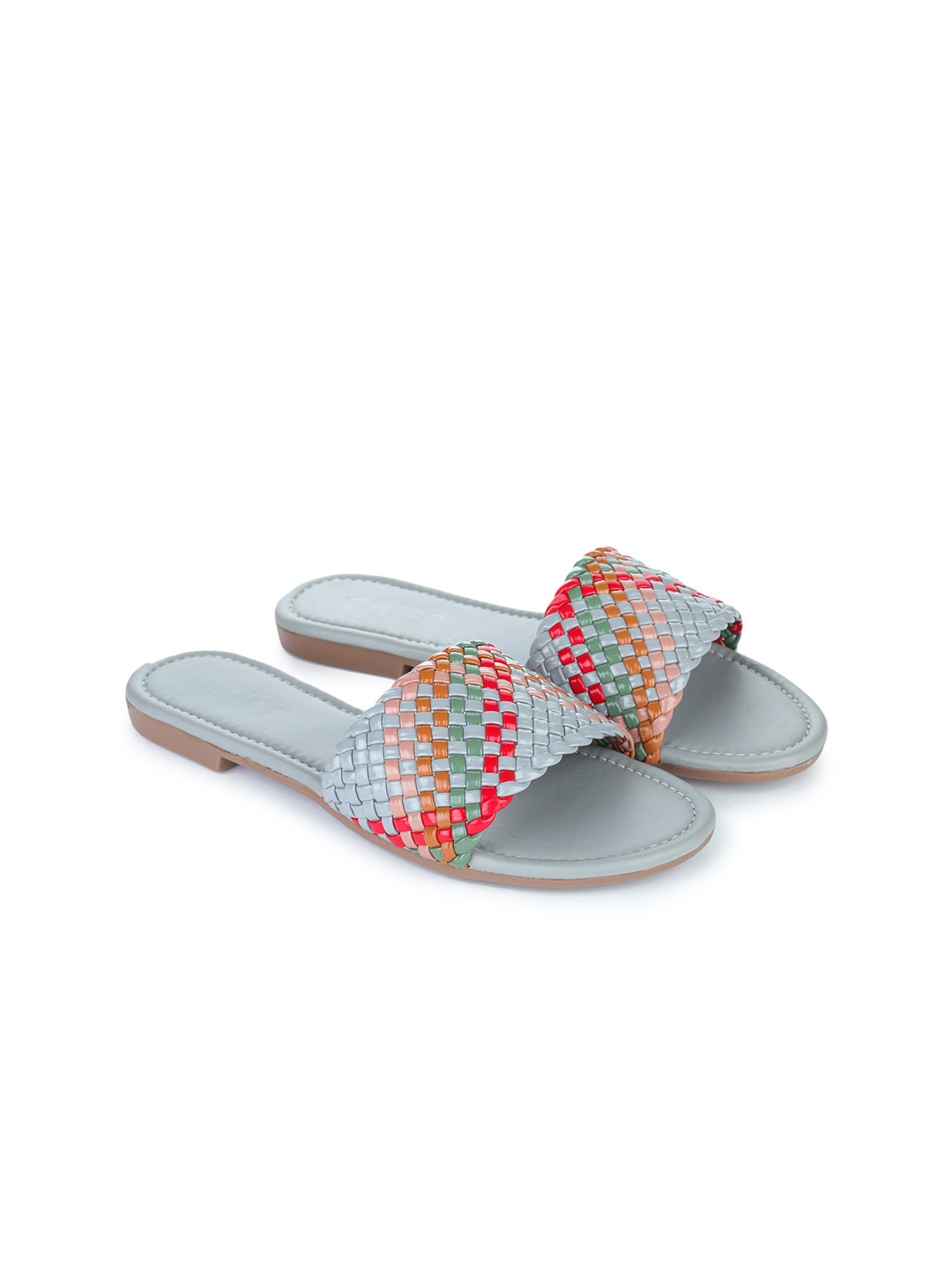 

REEZZ Women Woven Design Open Toe Flats, Grey
