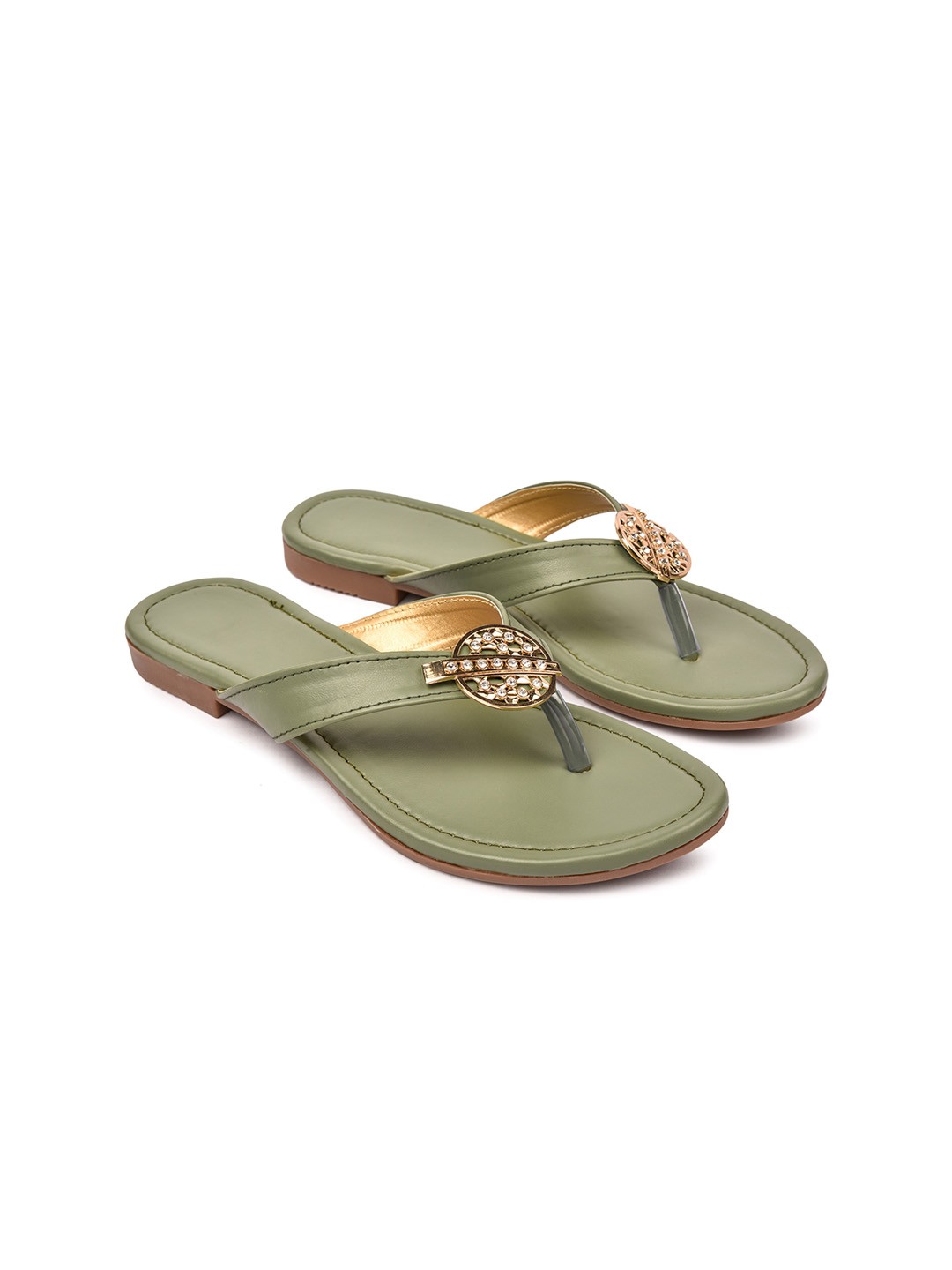 

REEZZ Women Open Toe T-Strap Flats, Green