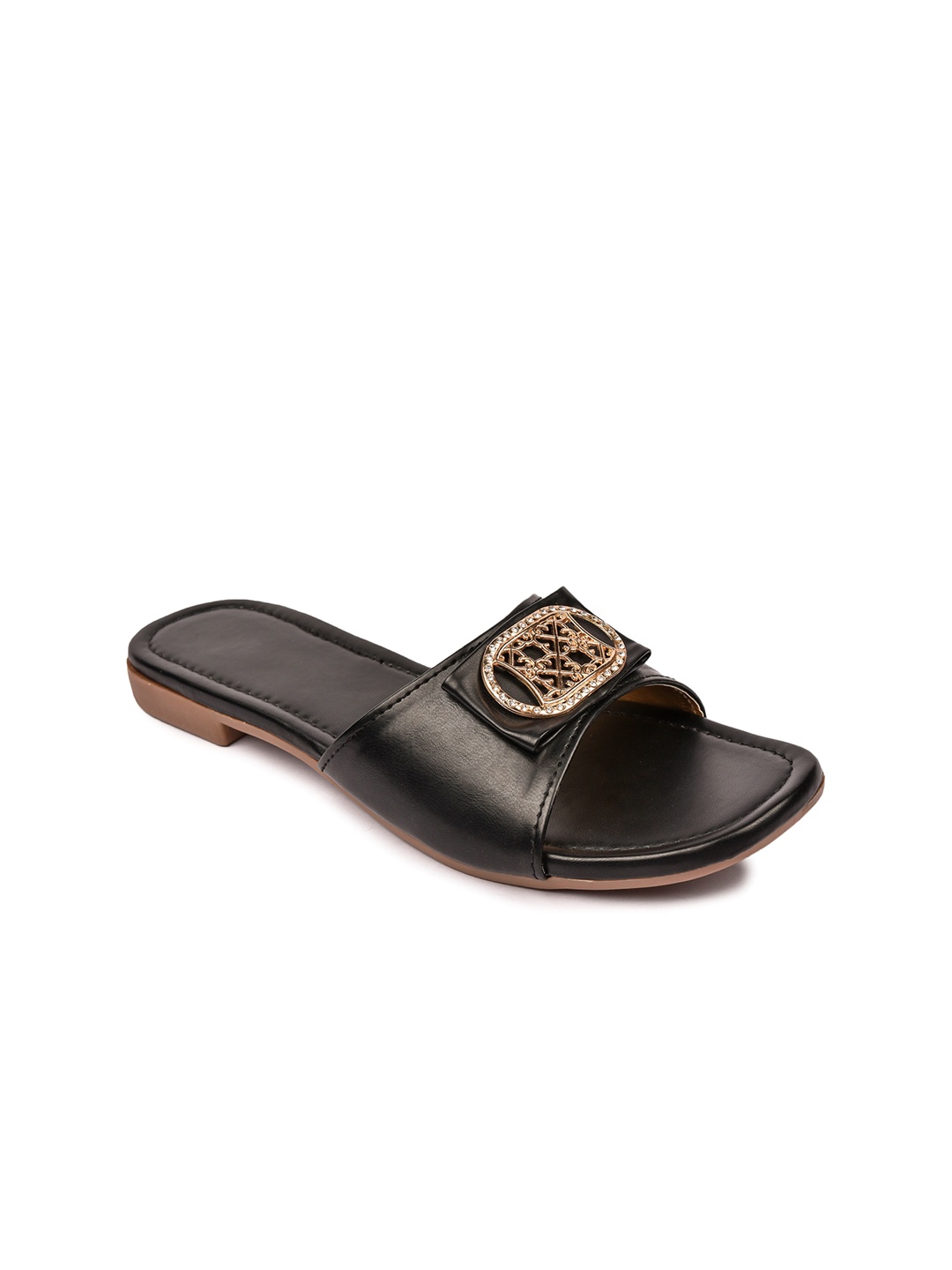 

REEZZ Women Embellished Open Toe Flats, Black