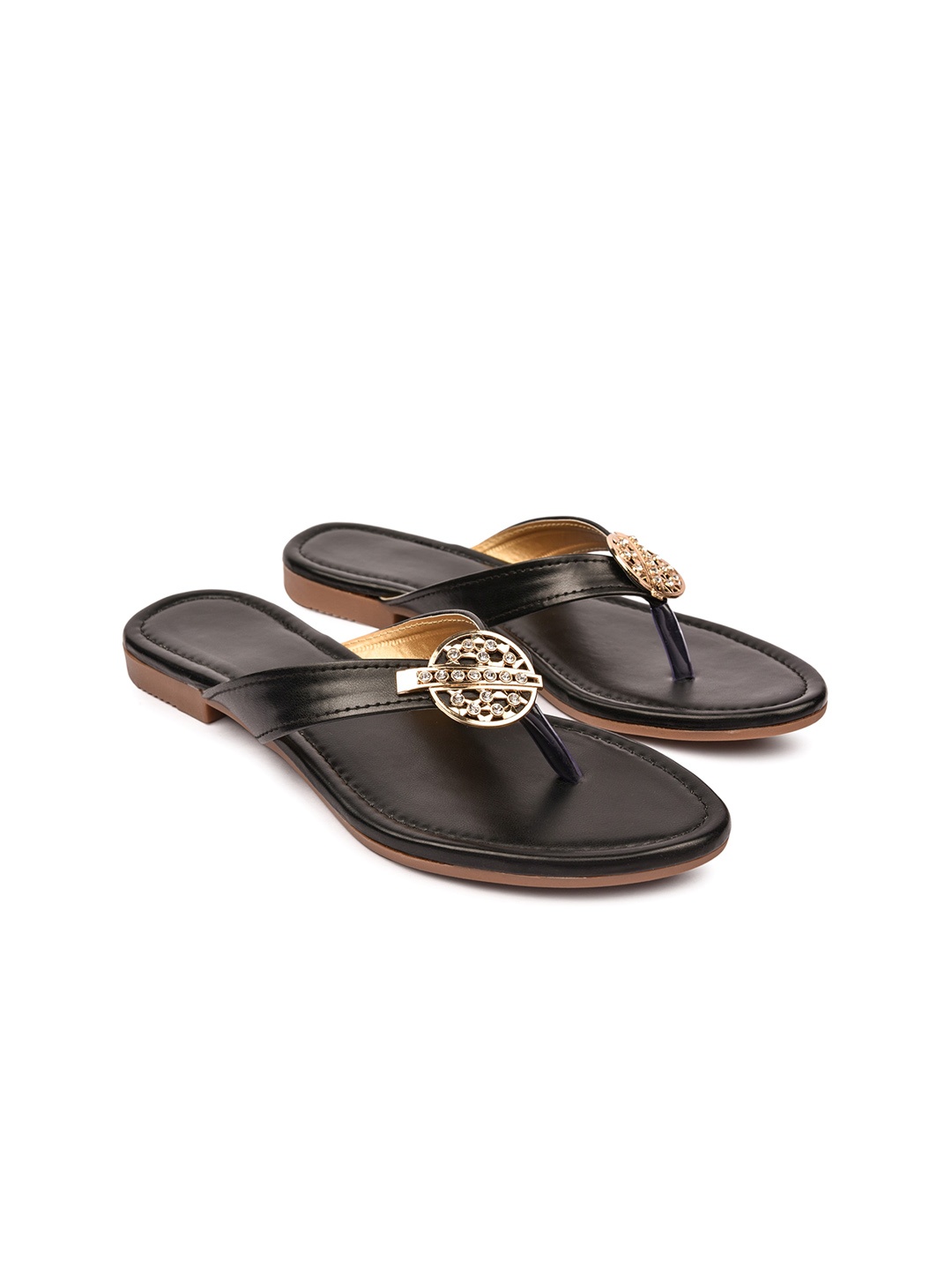 

REEZZ Women Embellished T-Strap Flats, Black