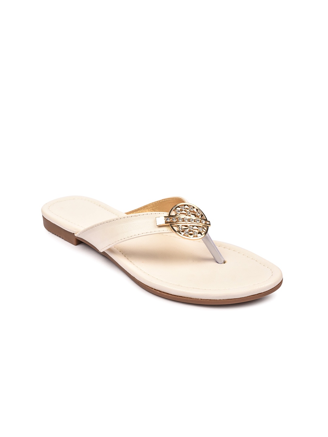 

REEZZ Women Embellished T-Strap Flats, White