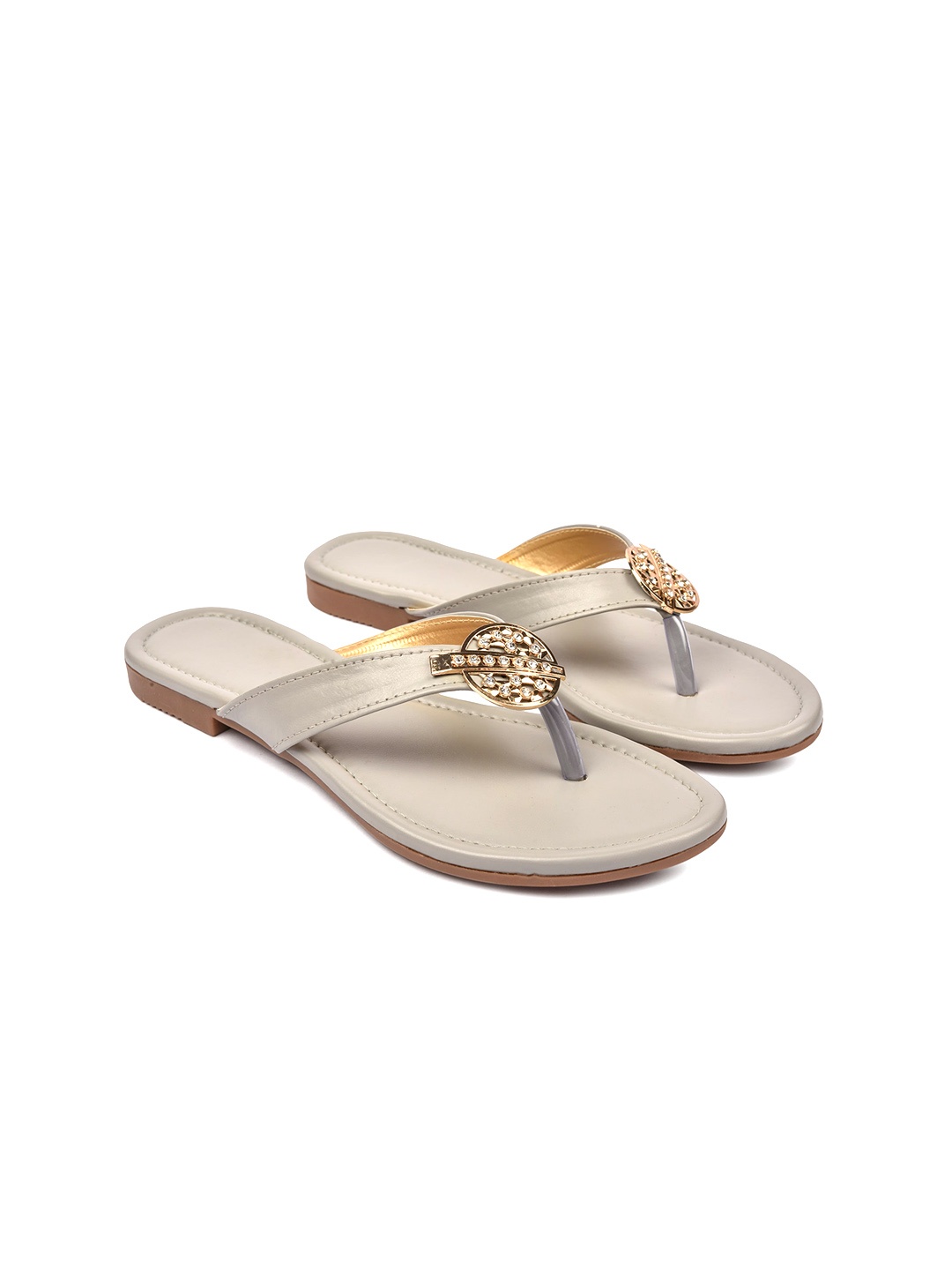 

REEZZ Women Embellished T-Strap Flats, Grey