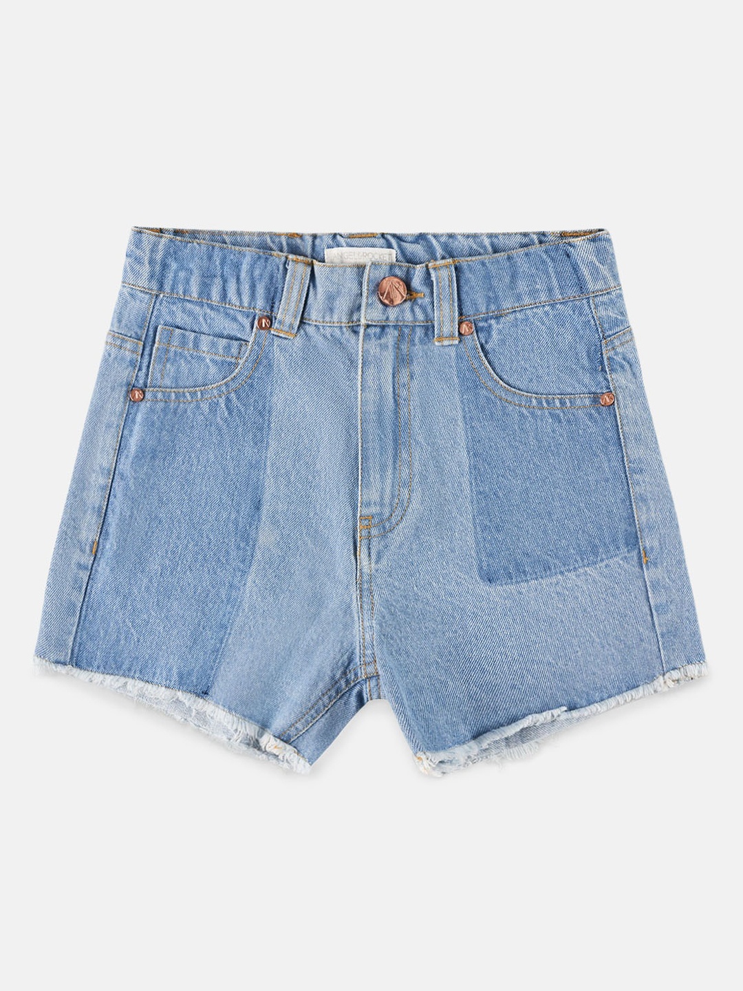 

Angel & Rocket Girls Slim Fit Cotton Cambric Frayed Denim Shorts, Blue