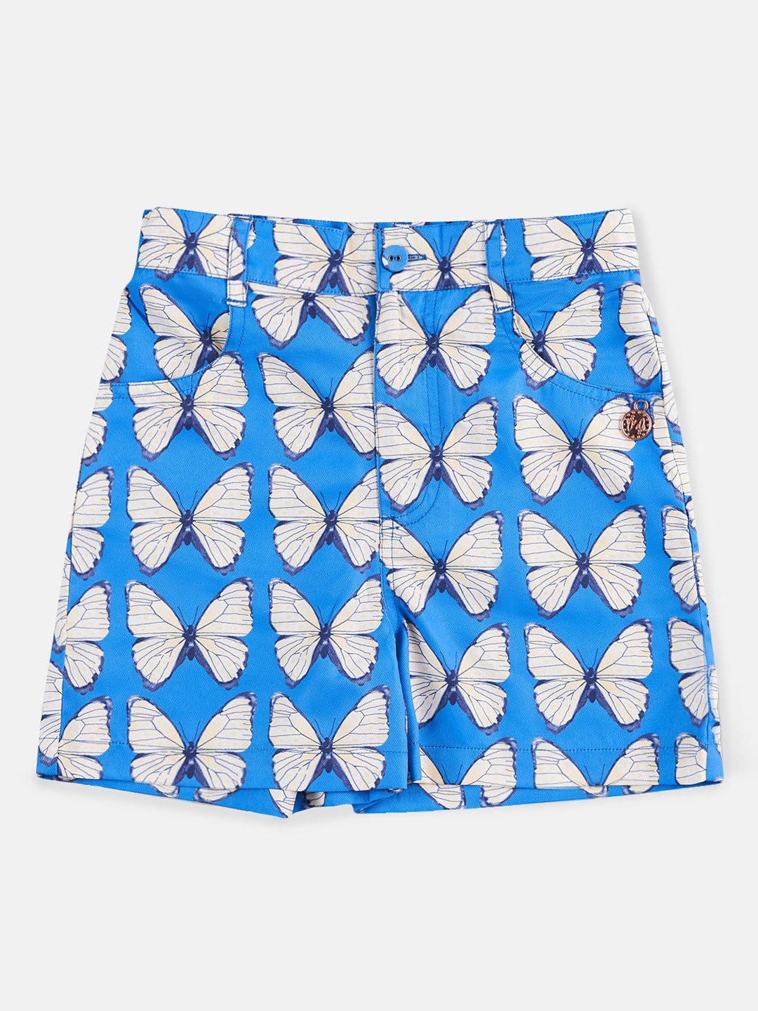 

Angel & Rocket Girls Conversational Printed Mid Rise Slim Fit Shorts, Blue