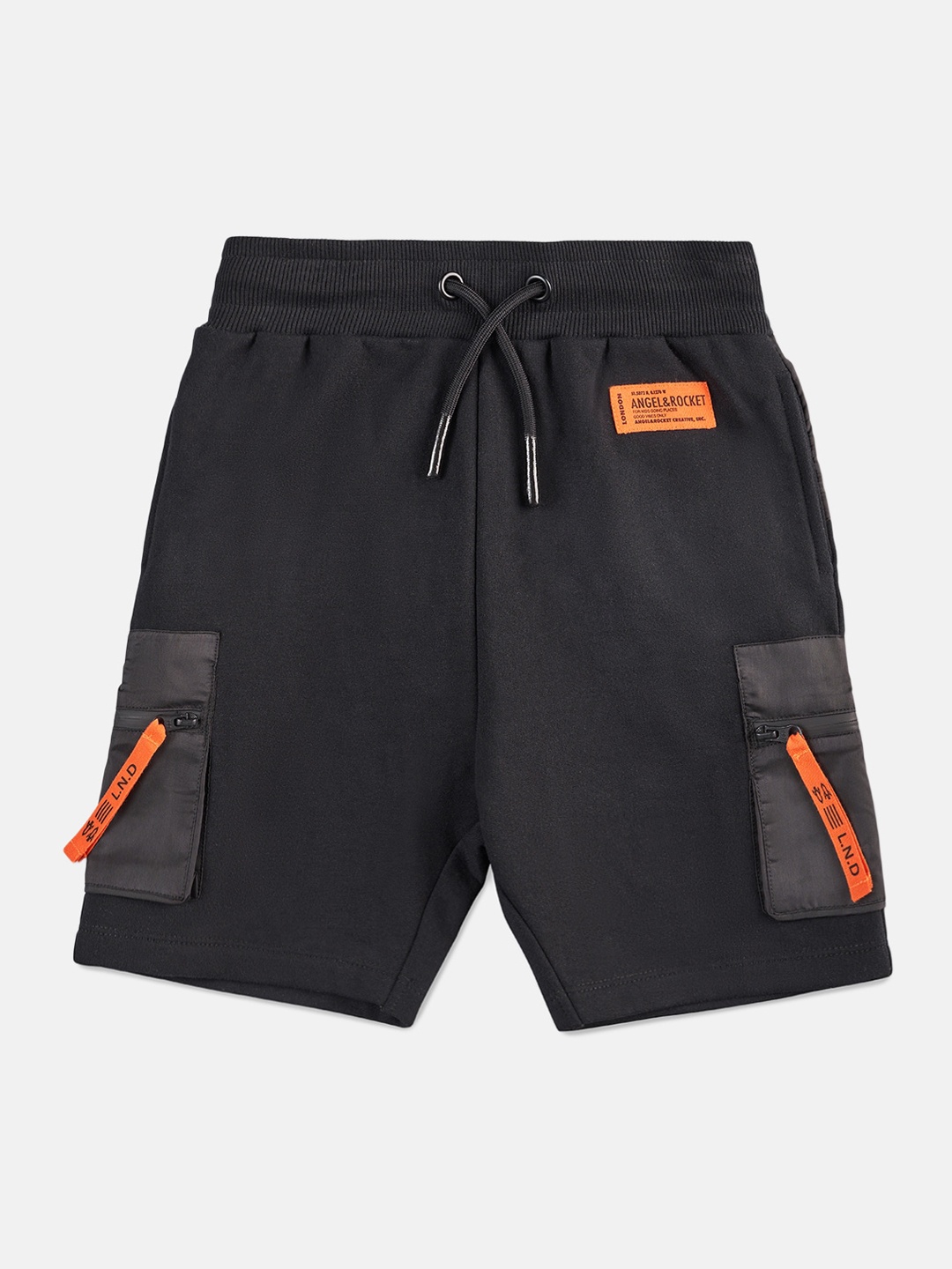 

Angel & Rocket Boys Solid Mid Rise Cotton Slim Fit Shorts, Black