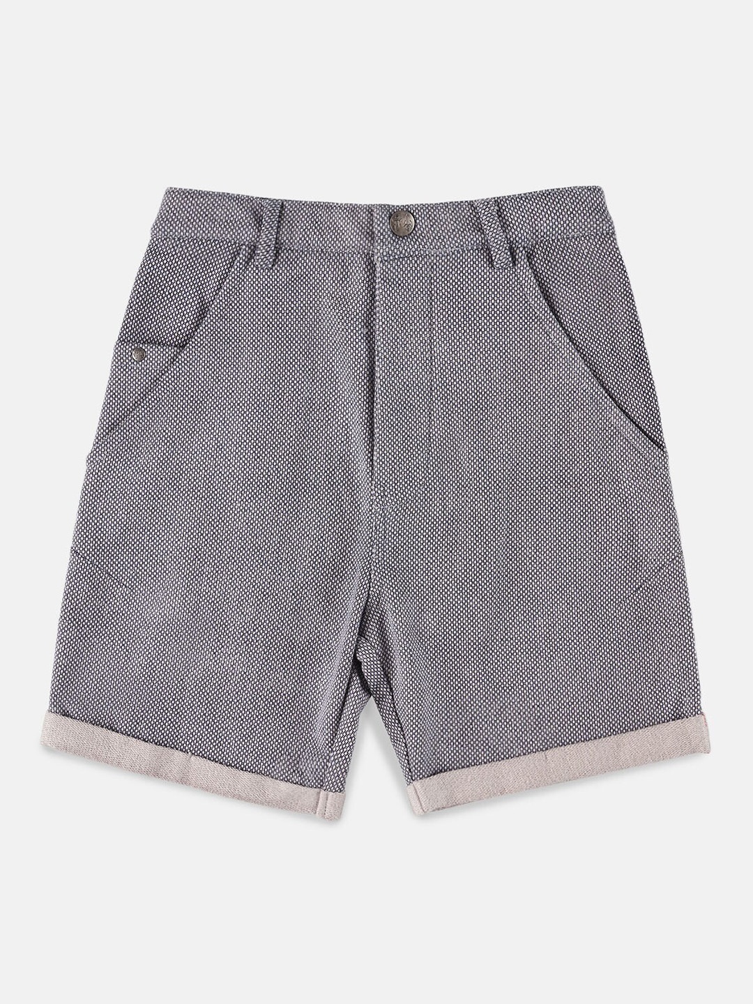 

Angel & Rocket Boys Self Design Mid Rise Cotton Cambric Slim Fit Shorts, Grey