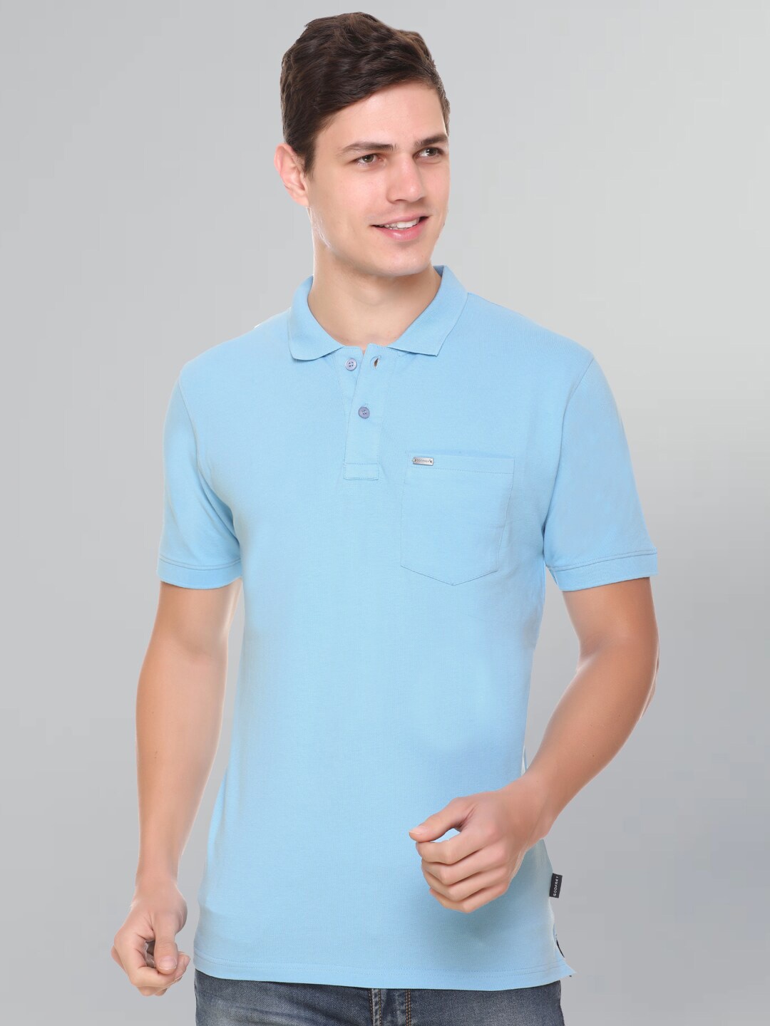 GODFREY Men Polo Collar Cotton Rapid-Dry T-shirt, Blue