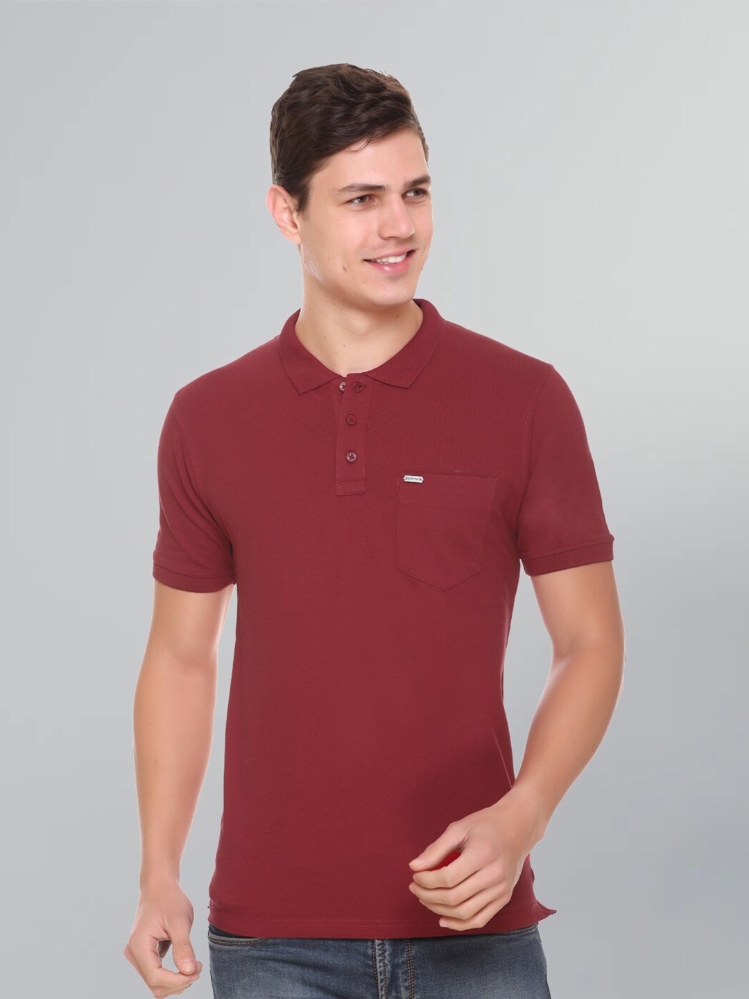 

GODFREY Men Polo Collar Cotton Rapid-Dry T-shirt, Red