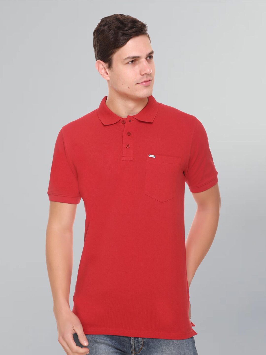 

GODFREY Men Polo Collar Rapid Dry Cotton T-shirt, Red