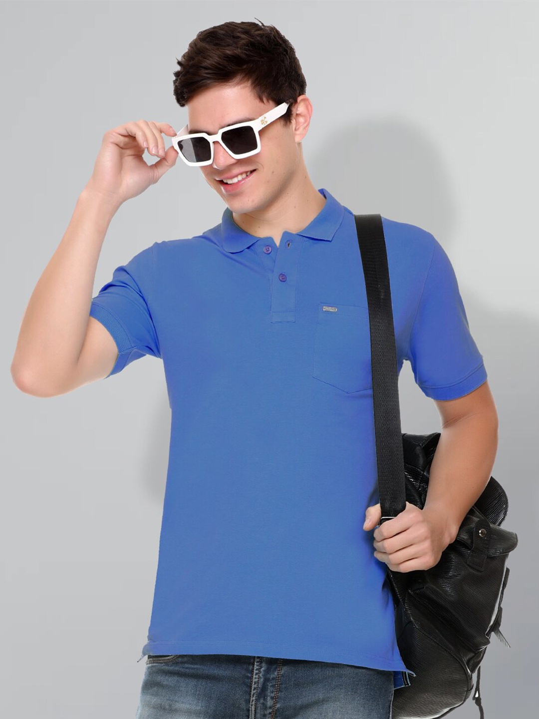 GODFREY Men Polo Collar Cotton Rapid-Dry T-shirt, Blue