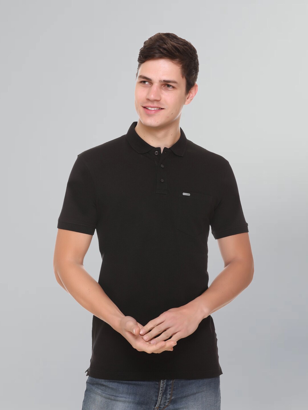 

GODFREY Men Polo Collar Cotton Rapid-Dry T-shirt, Black