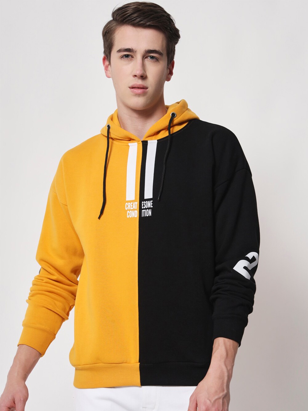 

HOLDIT Men Colourblocked Hooded Fleece Sweatshirt, Yellow