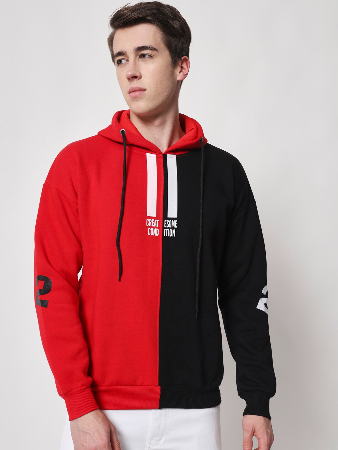 

HOLDIT Men Colourblocked Hooded Fleece Pullover Sweatshirt, Red