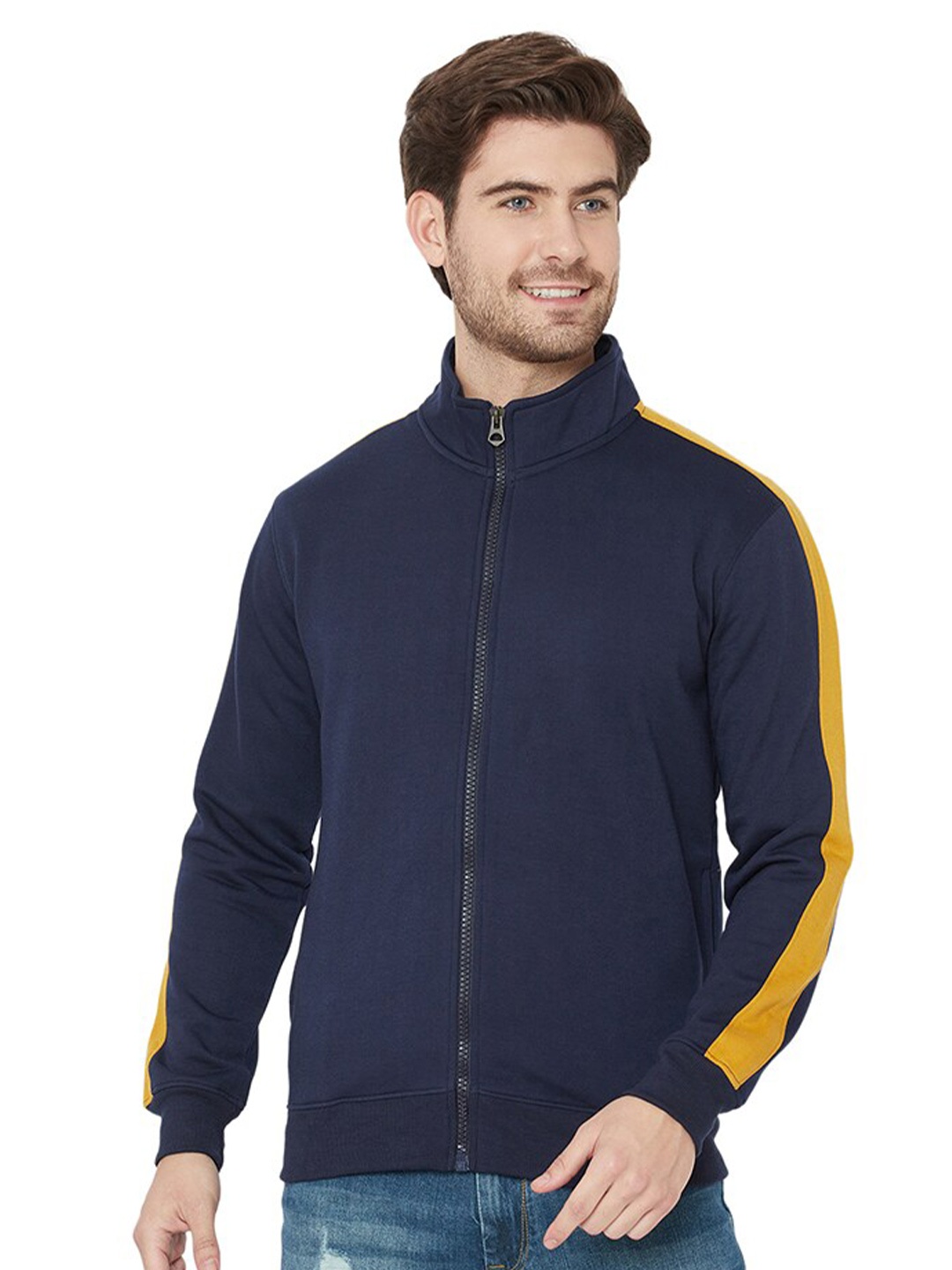 

HOLDIT Men High Neck Front-Open Sweatshirt, Navy blue