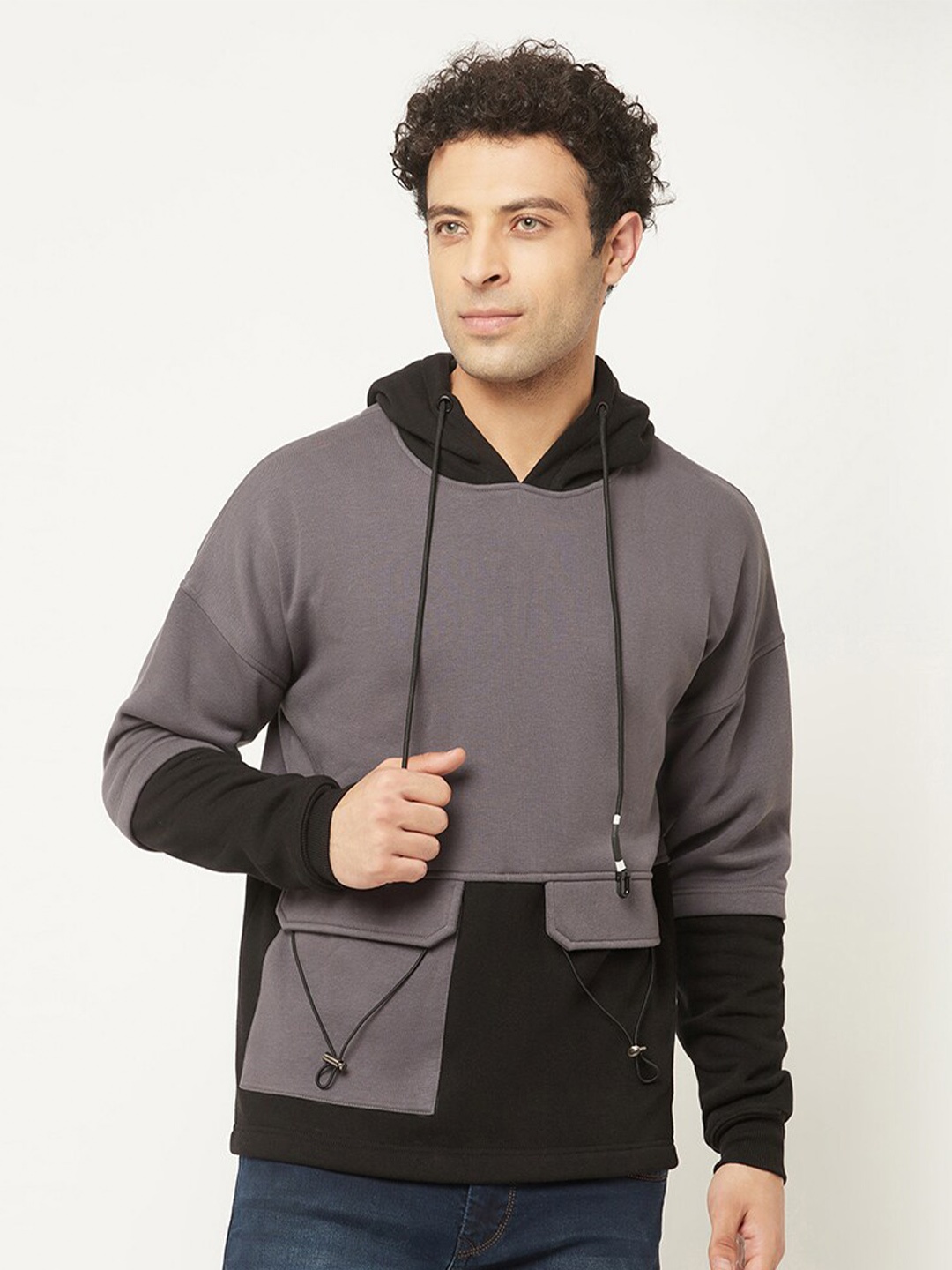 

HOLDIT Men Colourblocked Hooded Fleece Pullover Sweatshirt, Grey