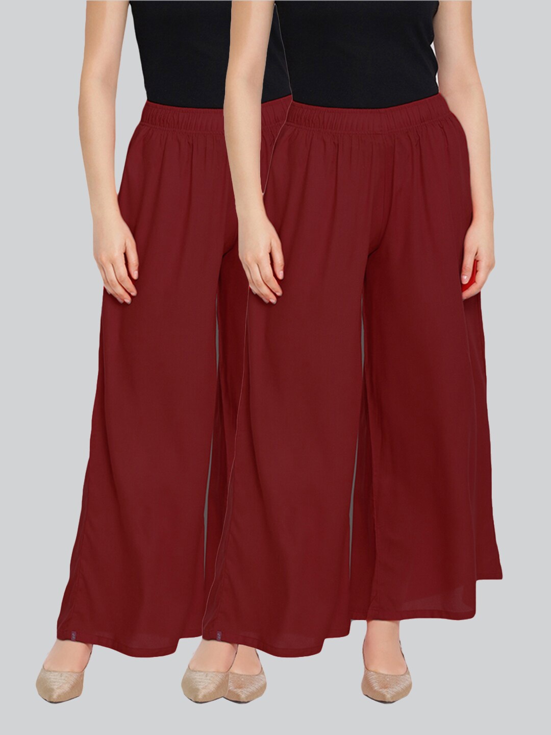 

LYRA Women Pack of 2 Flared Knitted Palazzos, Maroon