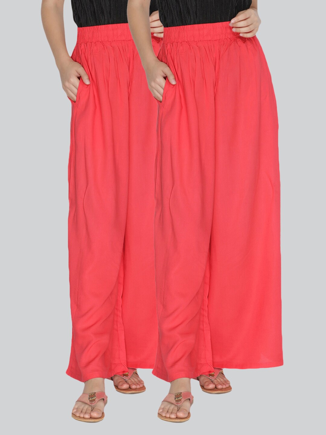 

LYRA Women Pack of 2 Flared Knitted Palazzos, Magenta