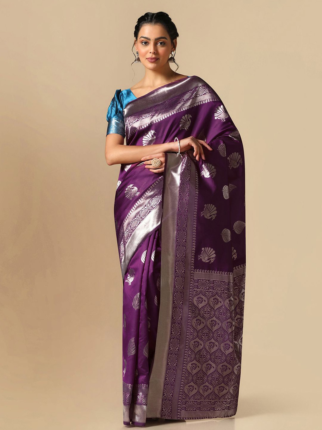 

Satrani Woven Design Zari Banarasi Saree, Purple