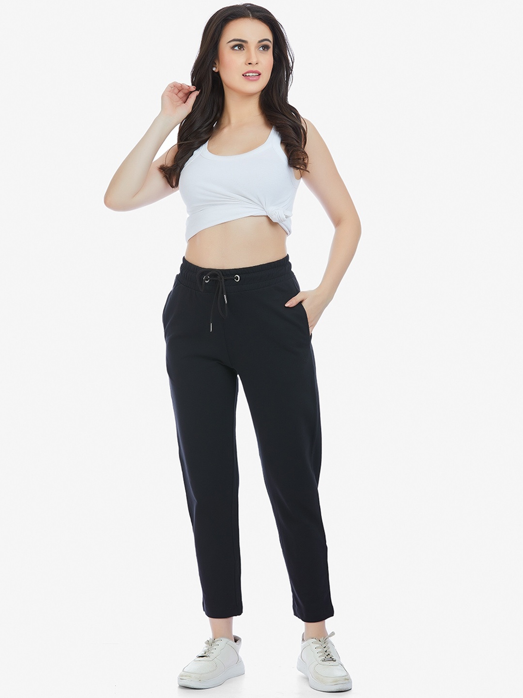 

MAYSIXTY Women Mid-Rise Cotton Track Pant, Black