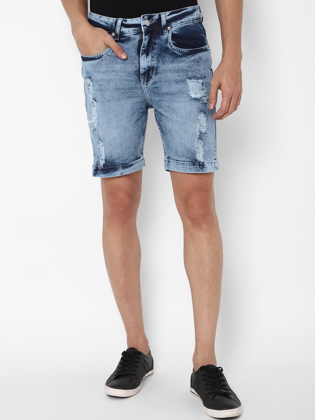 

FOREVER 21 Men Washed Denim Shorts, Blue